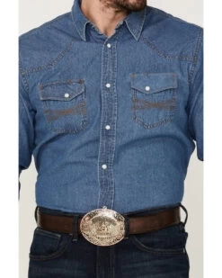 Blue Ranchwear Men's Long Sleeve Pearl Snap Heavy Western Denim Shirt -Cowboy Pradise 2000359400 450 P4