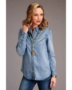 Stetson Women's Solid Denim Long Sleeve Snap Western Shirt 