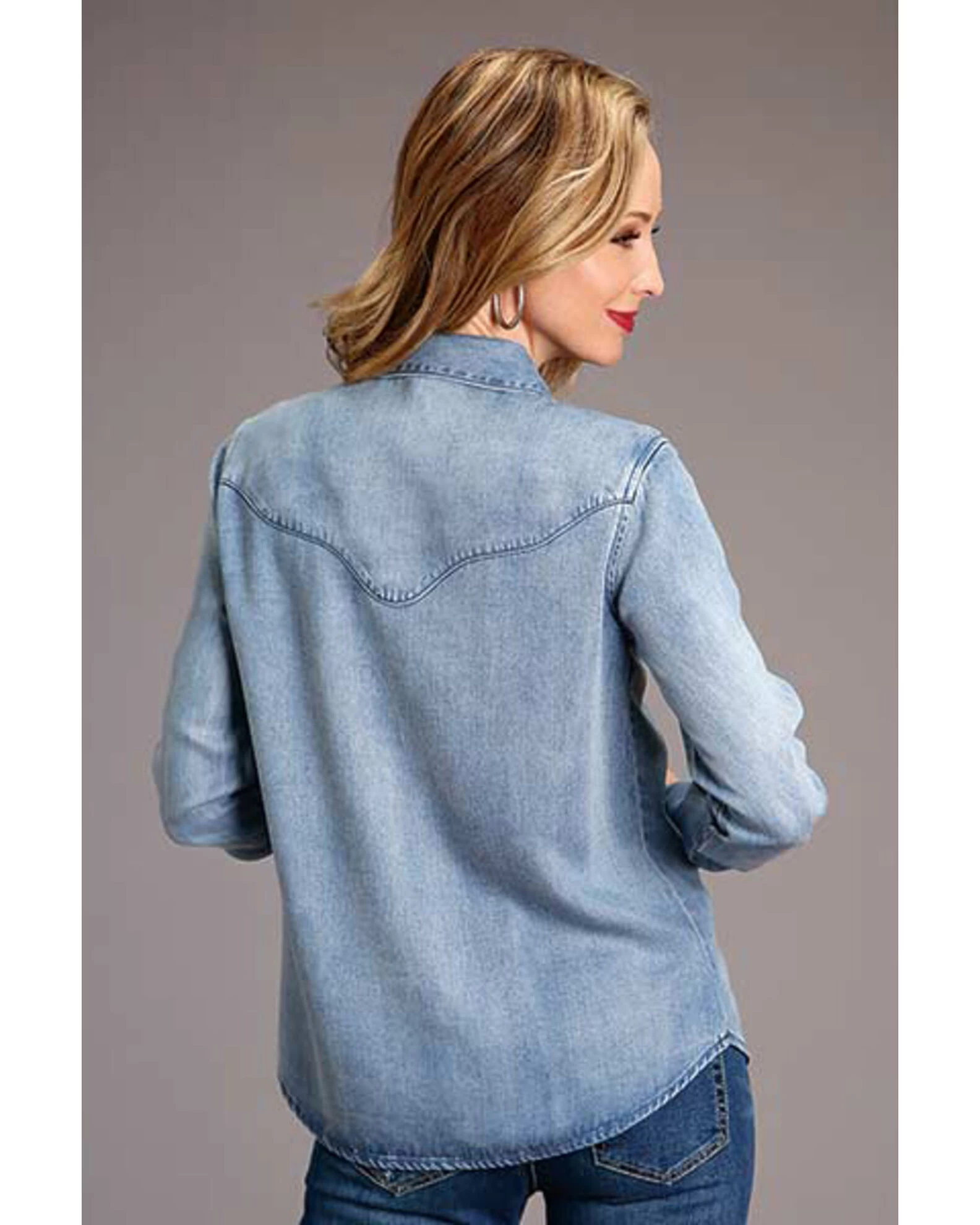 Stetson Women's Solid Denim Long Sleeve Snap Western Shirt 2 Stetson Women's Solid Denim Long Sleeve Snap Western Shirt - Image 2