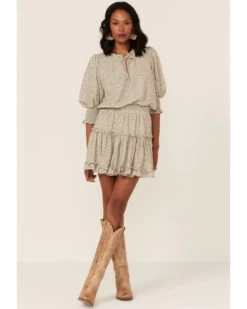 Saints & Hearts Women's Animal Print Smocked Waist Dress