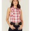 Wrangler Women's Americana Plaid Print Sleeveless Western Snap Shirt