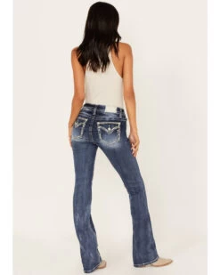 Miss Me Women's Medium Wash Embroidered Turquoise Stone Bootcut Jeans -Â Long