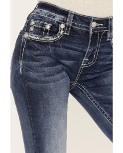 Miss Me Women's Medium Wash Embroidered Turquoise Stone Bootcut Jeans - Long 7 Miss Me Women's Medium Wash Embroidered Turquoise Stone Bootcut Jeans - Long -Cowboy Pradise 2000364478 400 P4