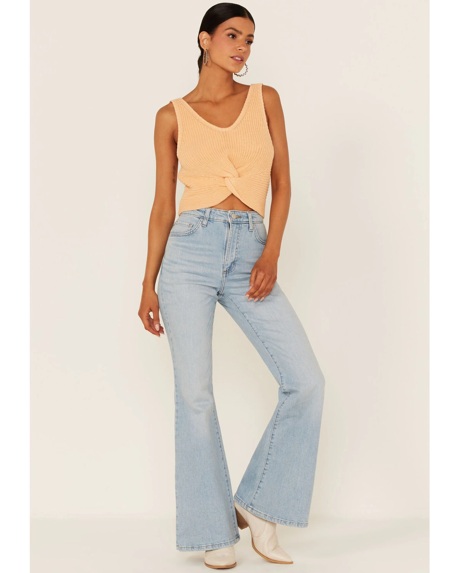 Shyanne Women's Peach Twist Front Sweater Tank 2 Shyanne Women's Peach Twist Front Sweater Tank - Image 2