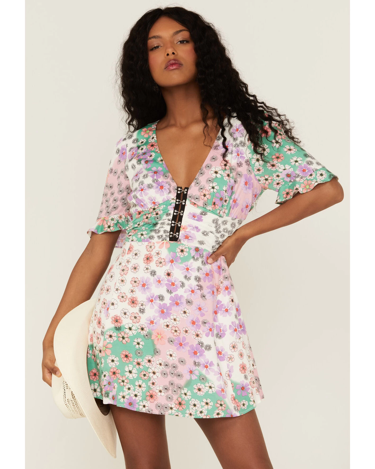 Beyond The Radar Women's Mixed Floral Print Corset Mini Dress 1 Beyond The Radar Women's Mixed Floral Print Corset Mini Dress