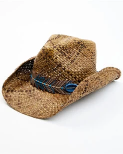 Shyanne Women's Plumazles Brown Leaf Band Raffia Straw Western Hat 