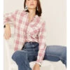 Flag & Anthem Women's Plaid Print Chest Pocket Long Sleeve Shirt 