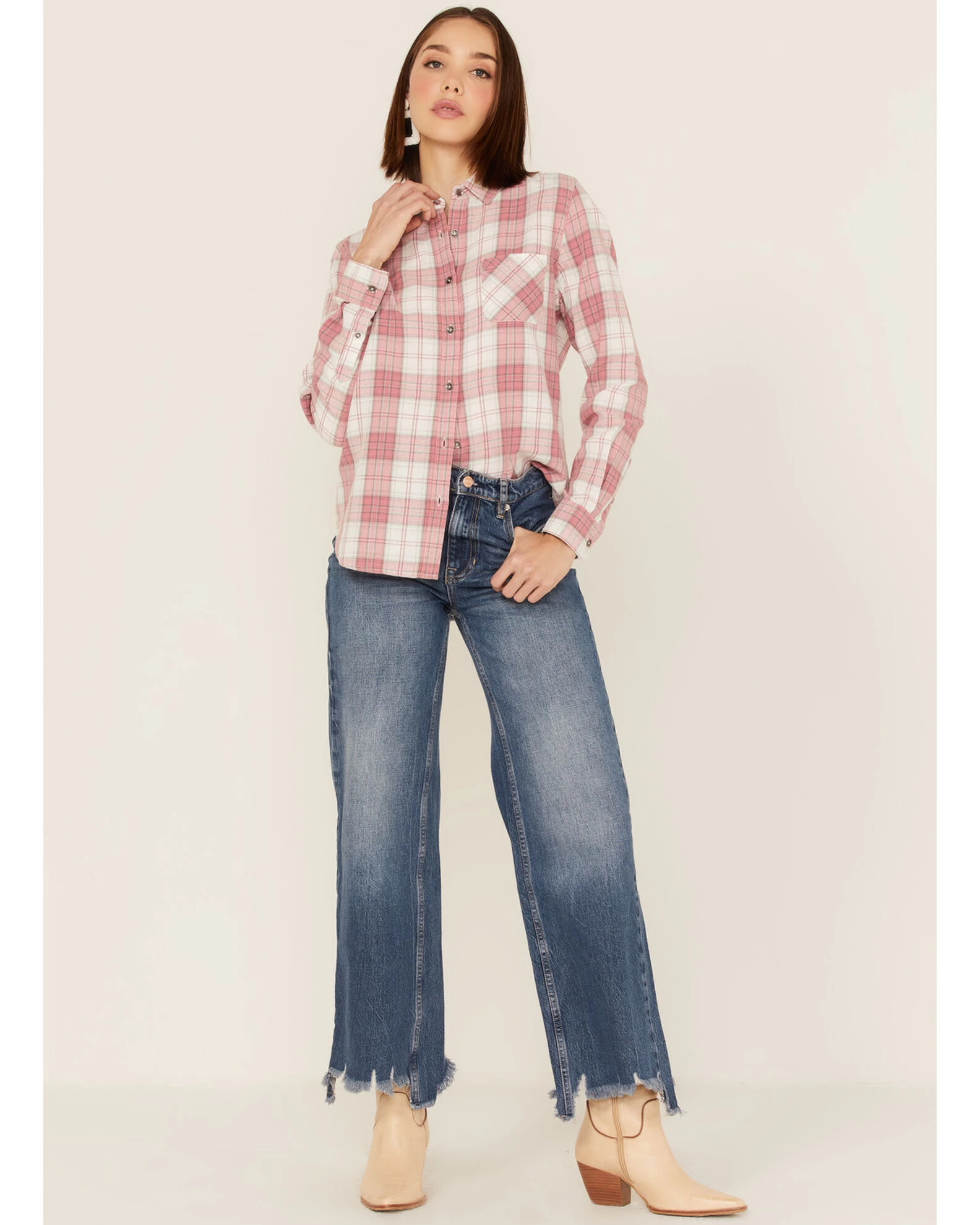 Flag & Anthem Women's Plaid Print Chest Pocket Long Sleeve Shirt 2 Flag & Anthem Women's Plaid Print Chest Pocket Long Sleeve Shirt - Image 2