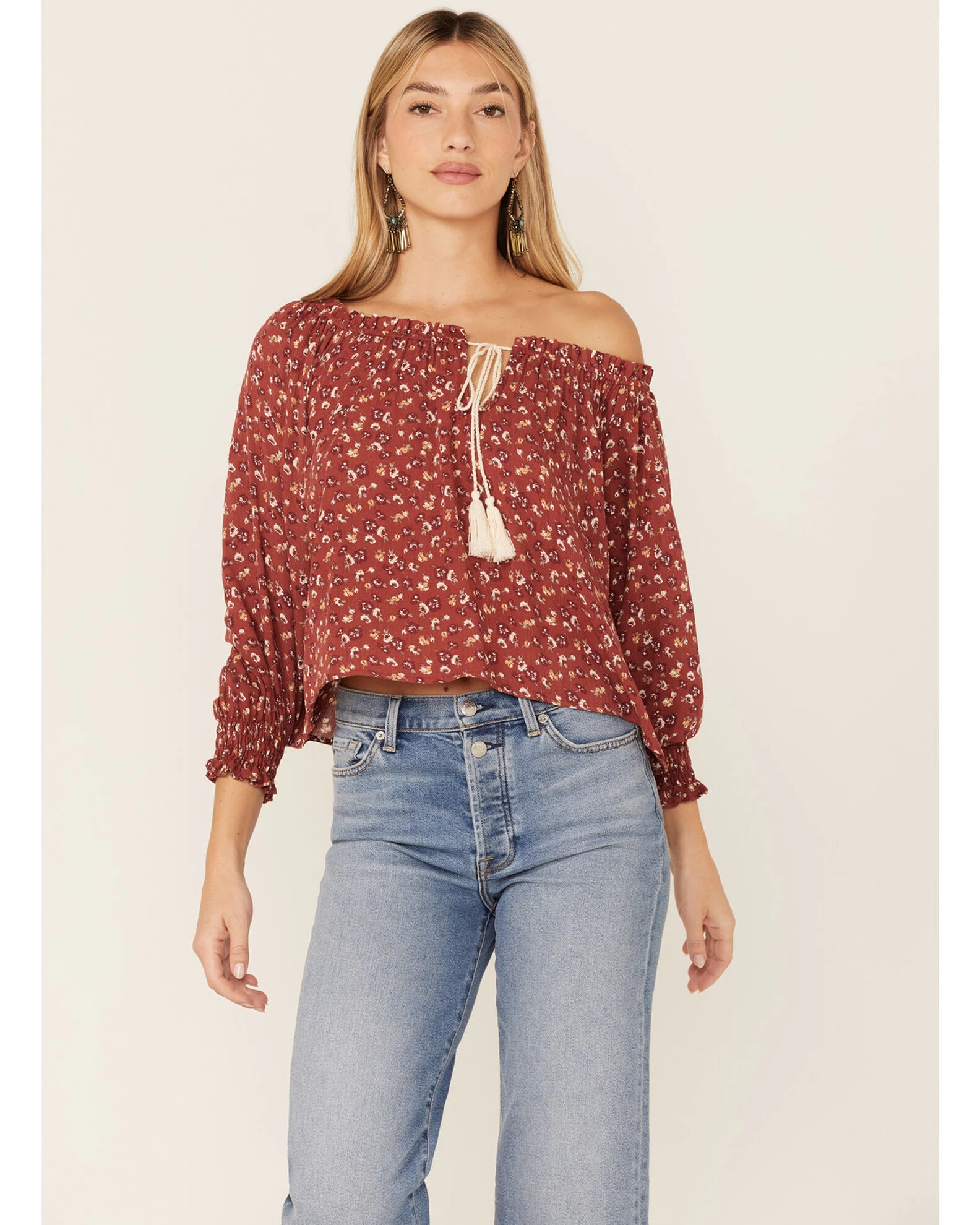 Wild Moss Women's Rust Floral Peasant Top 1 Wild Moss Women's Rust Floral Peasant Top