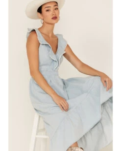 Molly Bracken Women's Ruffle Trim Cross Back Maxi Dress