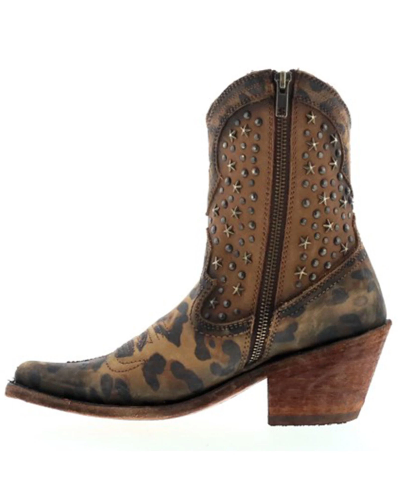 Caborca Silver By Liberty Black Women's Leopard Print Studded Short Western Boots - Pointed Toe 3 Caborca Silver By Liberty Black Women's Leopard Print Studded Short Western Boots - Pointed Toe - Image 3