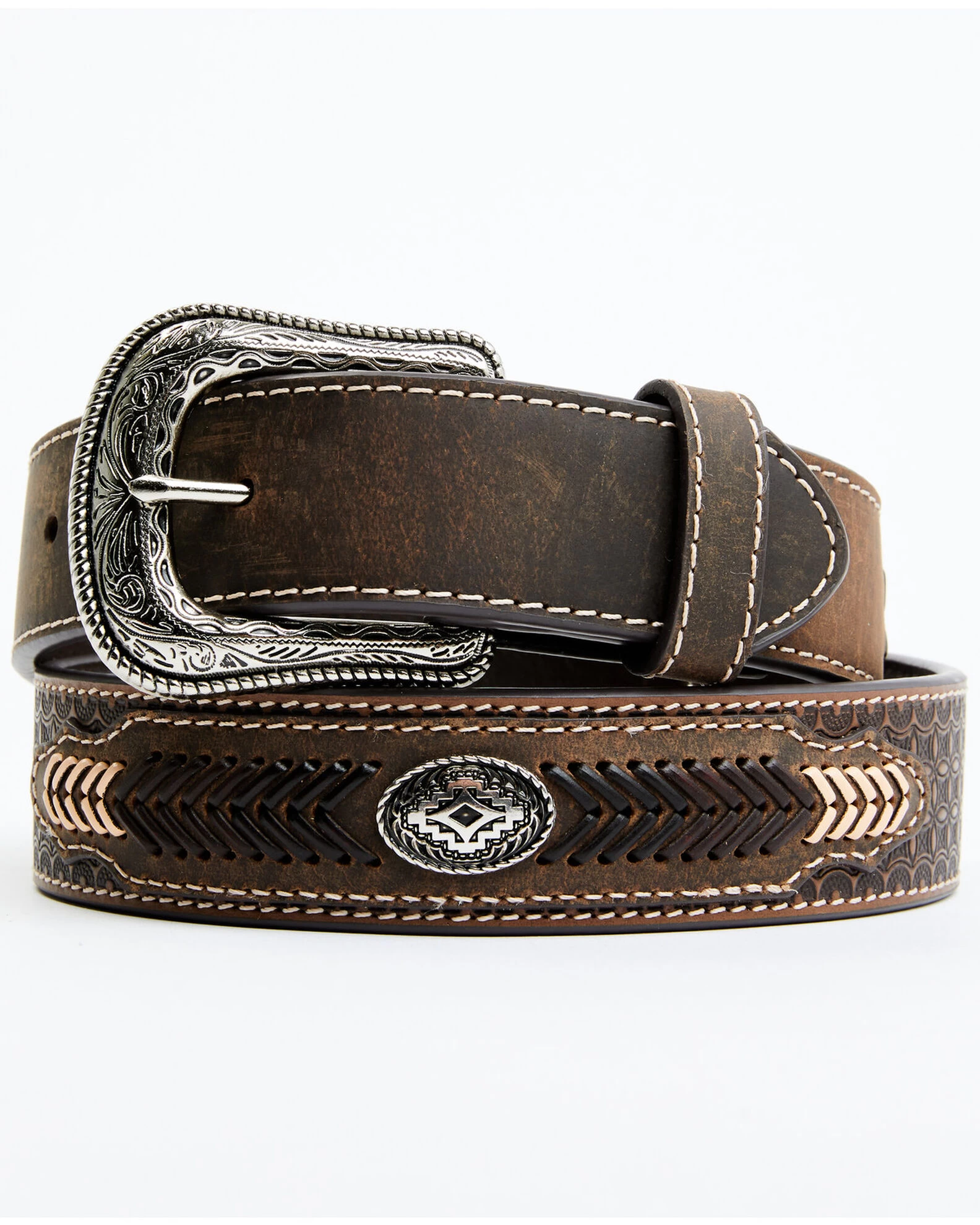 Cody James Men's Brown Southwestern Concho Belt With Lace Detail 1 Cody James Men's Brown Southwestern Concho Belt With Lace Detail