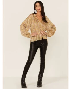 Revel Women's Paisley Print Long Sleeve Woven Chiffon Peasant Top   -Cowboy Pradise 2000367245 710 P4