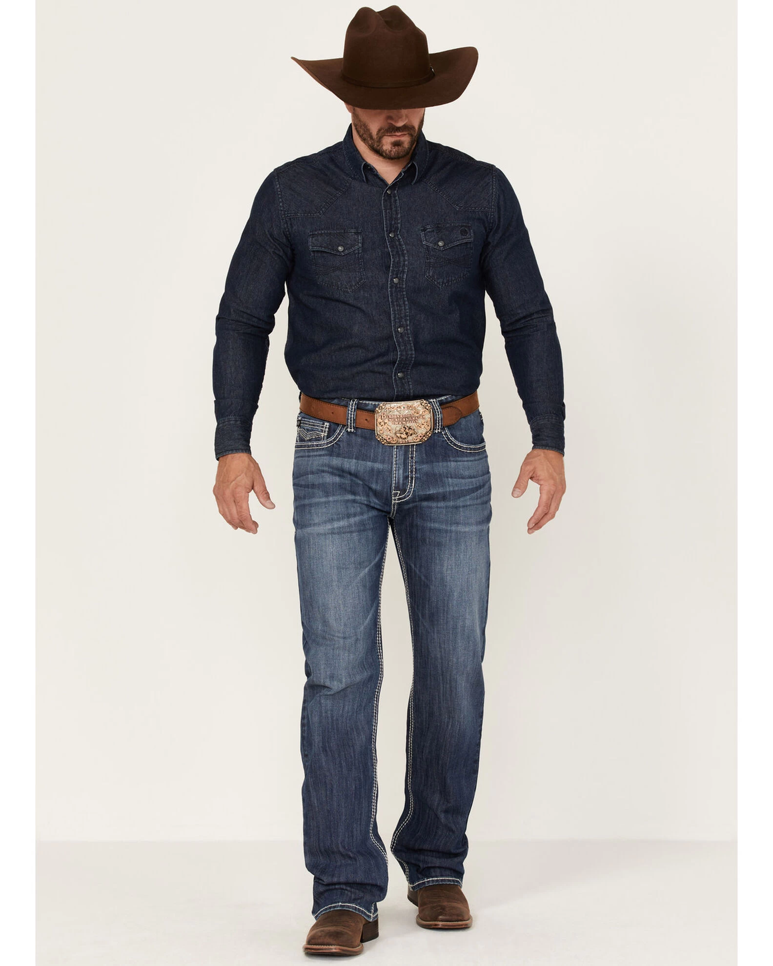 Rock & Roll Denim Men's Dark Wash Double Barrel Stretch Relaxed Straight Jeans 1 Rock & Roll Denim Men's Dark Wash Double Barrel Stretch Relaxed Straight Jeans