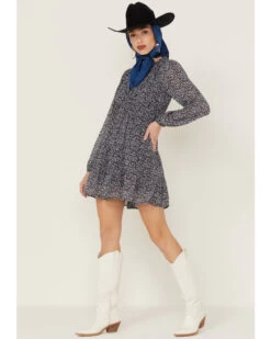 Lush Women's Floral Long Sleeve Smocked Mini Dress