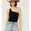 Fornia Women's Top One One Shoulder Ribbed Cami Top