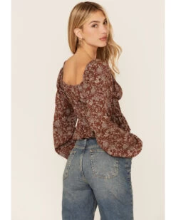 Wild Moss Long Sleeve Tie Front Ranched Floral Top -Cowboy Pradise 2000368439 280 P3