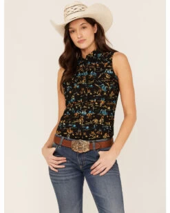 Rock & Roll Denim Women's Desert Scene Print Sleeveless Work Shirt