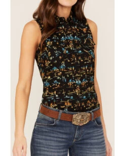 Rock & Roll Denim Women's Desert Scene Print Sleeveless Work Shirt -Cowboy Pradise 2000368508 001 P3