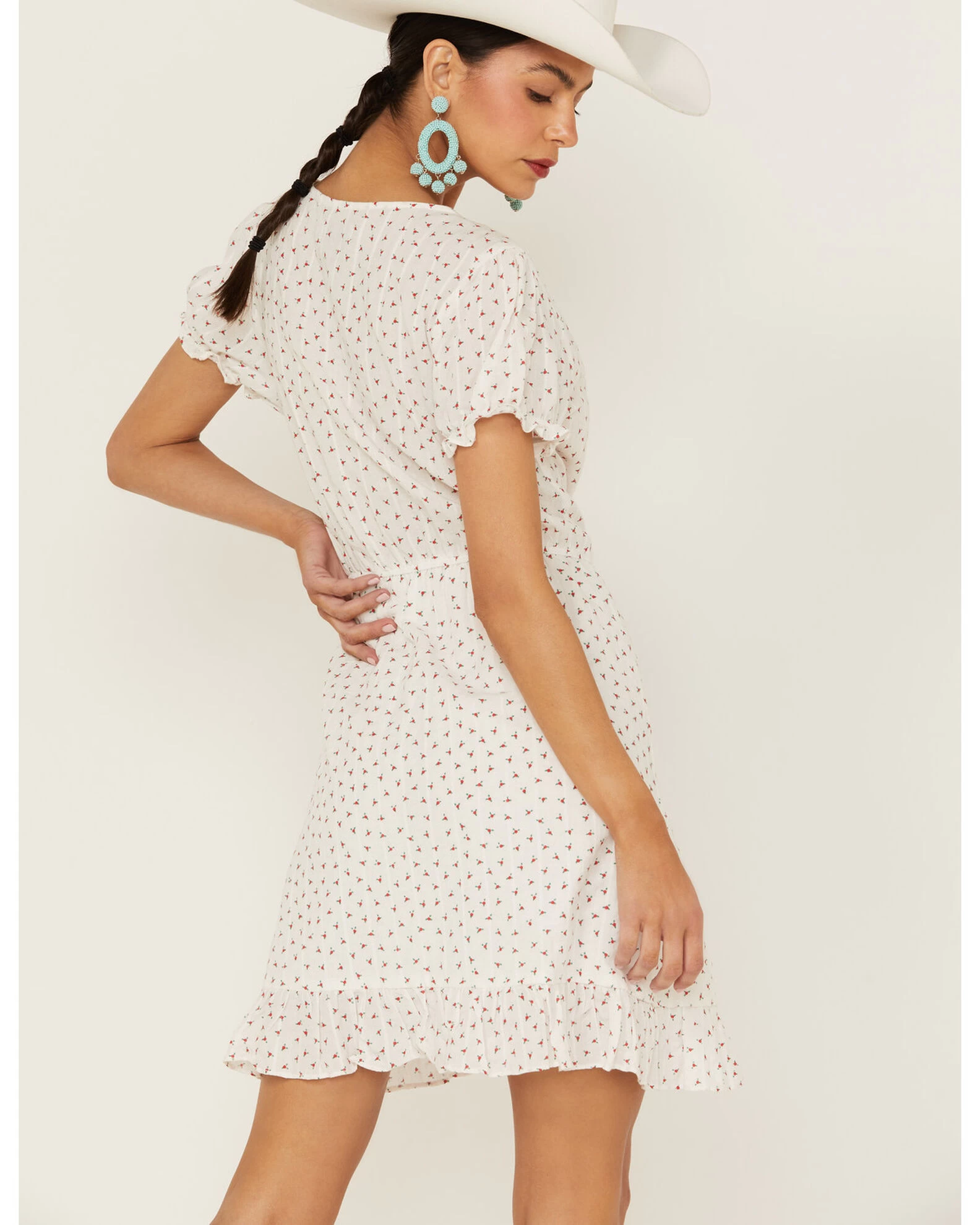 Molly Bracken Women's Floral Print Ruffle Puff Short Sleeve Mini Dress 4 Molly Bracken Women's Floral Print Ruffle Puff Short Sleeve Mini Dress - Image 4