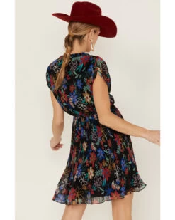 Molly Bracken Women's Floral Print Pleated Short Sleeve Dress -Cowboy Pradise 2000368849 001 P3