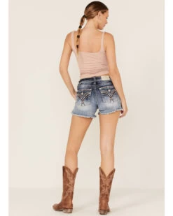 Miss Me Women's Dark Wash Southwestern Arrow Rhinestone Embroidered Denim Shorts