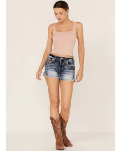 Miss Me Women's Dark Wash Southwestern Arrow Rhinestone Embroidered Denim Shorts -Cowboy Pradise 2000369031 414 P3