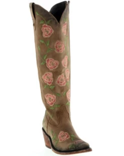 Botas Caborca For Liberty Black Women's Garden Embroidered Floral Western Tall Boots - Snip Toe 