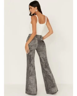 Wrangler Women's Wanderer Laser Acid Wash High Rise Distressed Flare Jeans -Cowboy Pradise 2000371298 001 P3