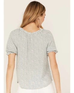 Jolt Women's Ditsy Floral Print Short Puff Sleeve Ruffle Shirt -Cowboy Pradise 2000371506 341 P4