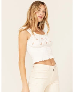 Jolt Women's Floral Embroidered Smocked Tank Top