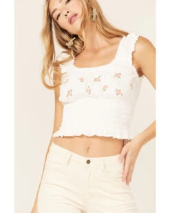 Jolt Women's Floral Embroidered Smocked Tank Top -Cowboy Pradise 2000371509 105 P3