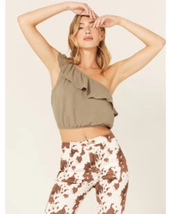 Jolt Women's One-Shoulder Ruffle Crop Top