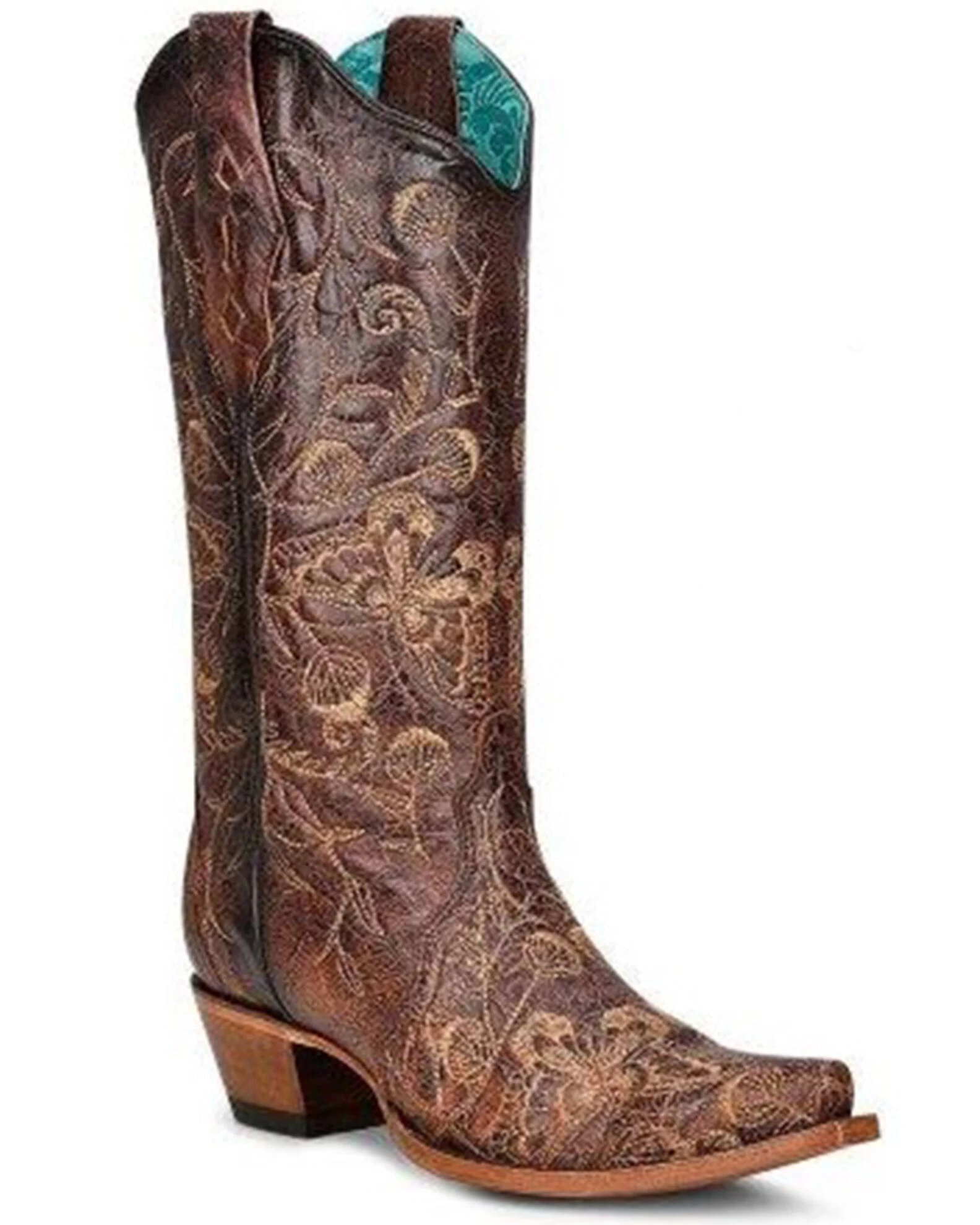 Corral Women's Floral & Butterfly Embroidered Burnished Tall Western Boots - Snip Toe 1 Corral Women's Floral & Butterfly Embroidered Burnished Tall Western Boots - Snip Toe