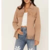 Fornia Women's Fringe Faux Leather Fringe Zip Jacket