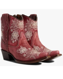 Corral Women's Flowered Embroidery Ankle Western Booties - Snip Toe