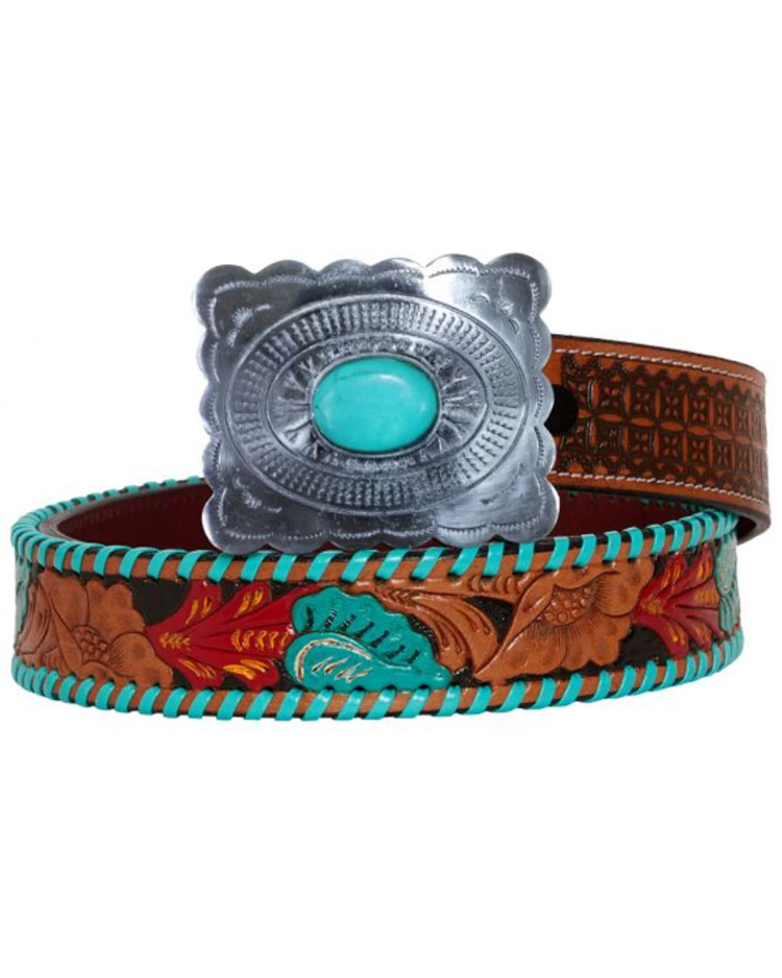Myra Bag Women's Tropical Forest Hand-Tooled Leather Belt 1 Myra Bag Women's Tropical Forest Hand-Tooled Leather Belt