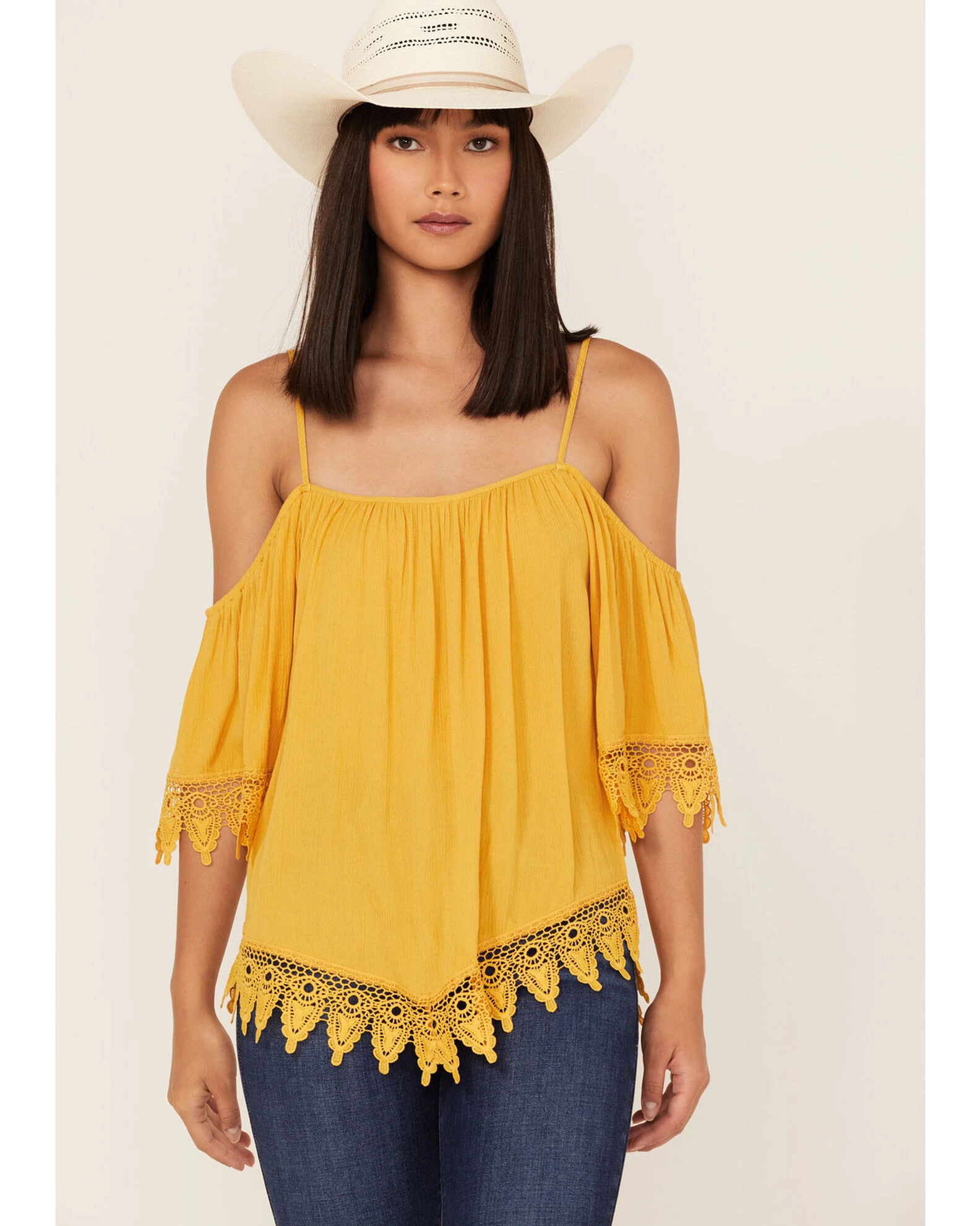 No Frills Women's Lace Cold Shoulder Long Sleeve Woven Top 1 No Frills Women's Lace Cold Shoulder Long Sleeve Woven Top