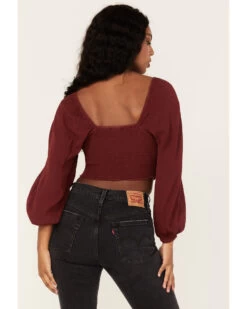 Shyanne Women's Embroidered Mesh Dot Poet Sleeve Crop Top 7 Shyanne Women's Embroidered Mesh Dot Poet Sleeve Crop Top -Cowboy Pradise 2000372977 646 P4