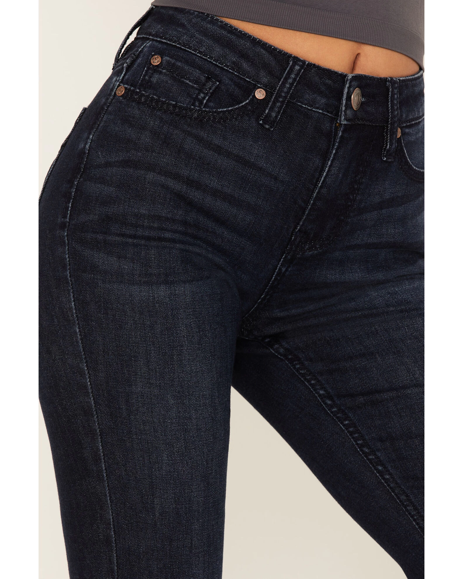 Shyanne Women's Embroidered Dark Wash High Rise Stretch Flare Jeans 2 Shyanne Women's Embroidered Dark Wash High Rise Stretch Flare Jeans - Image 2