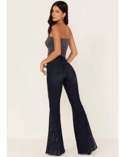 Shyanne Women's Embroidered Dark Wash High Rise Stretch Flare Jeans 6 Shyanne Women's Embroidered Dark Wash High Rise Stretch Flare Jeans -Cowboy Pradise 2000373384 416 P3