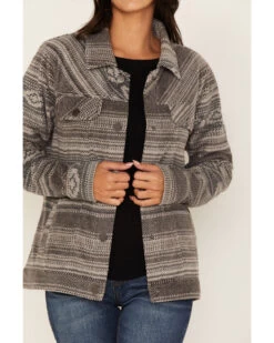 Cruel Girl Women's Striped Geo Print Fleece Trucker Shacket -Cowboy Pradise 2000373573 001 P3