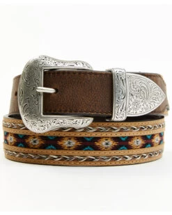 Cody James Brown 3-Piece Horse Hair Laced Southwest Inlay Belt