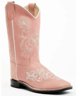 Shyanne Girls' Little Lasy Floral Embroidered Leather Western Boots - Broad Square Toe