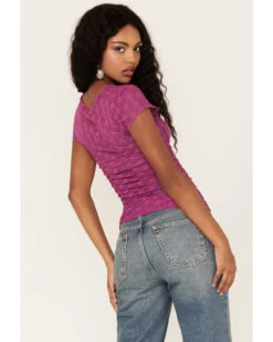 Free People Women's Keep It Simple Lace Short Sleeve Top -Cowboy Pradise 2000374742 555 P4