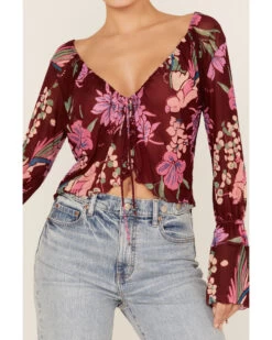 Free People Women's Floral Print Of Paradise Tie Front Crop Top 6 Free People Women's Floral Print Of Paradise Tie Front Crop Top -Cowboy Pradise 2000374743 600 P3