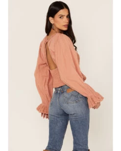 Free People Women's Megan Crochet Knit Peplum Puff Sleeve Top 7 Free People Women's Megan Crochet Knit Peplum Puff Sleeve Top -Cowboy Pradise 2000374746 103 P4