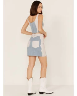 Understated Leather Women's Lil Mamma Scalloped Denim Leather Mini Skirt -Cowboy Pradise 2000374928 400 P4