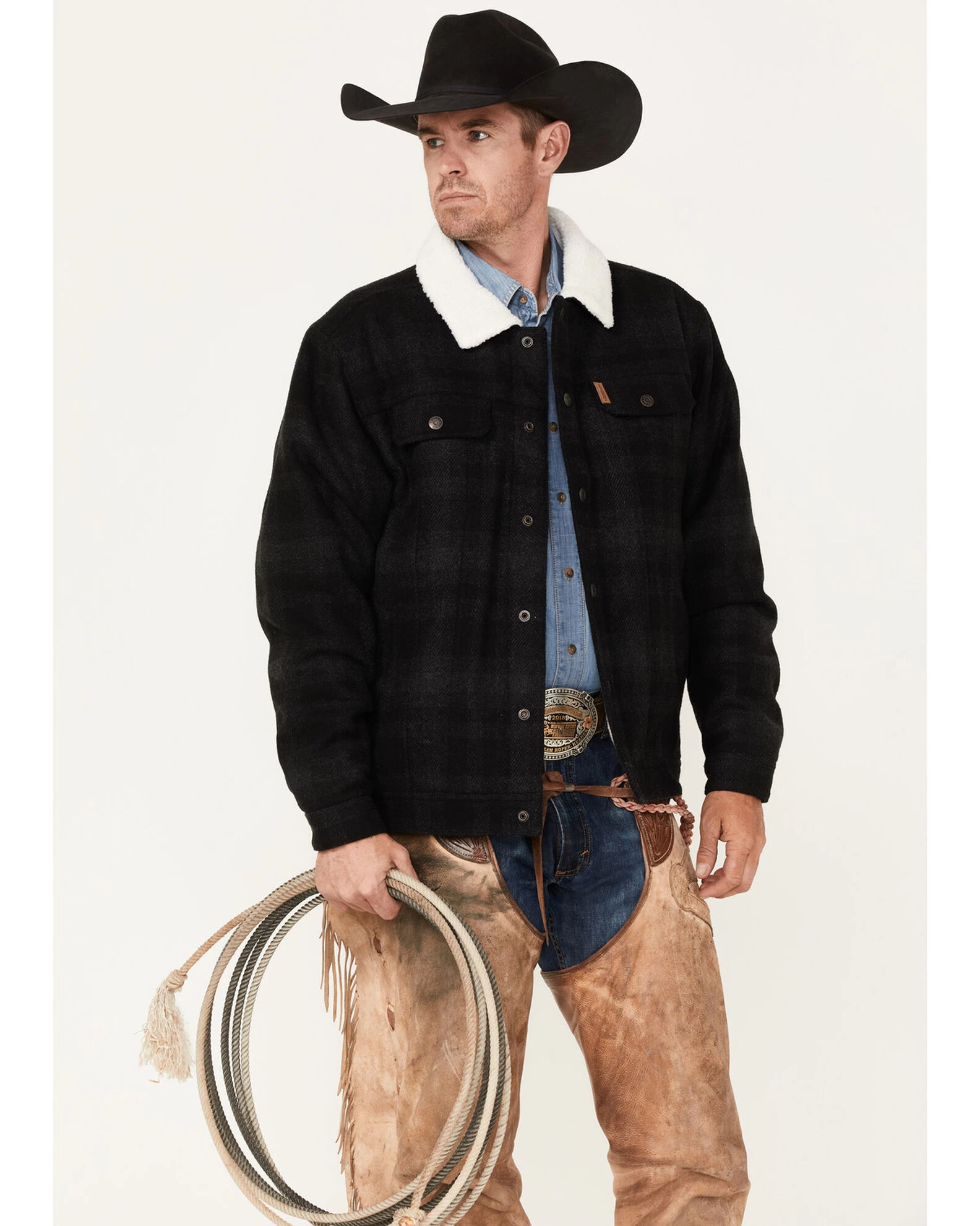 Cinch Men's Solid Sherpa-Lined CC Snap Wool Trucker Jacket 3 Cinch Men's Solid Sherpa-Lined CC Snap Wool Trucker Jacket - Image 3