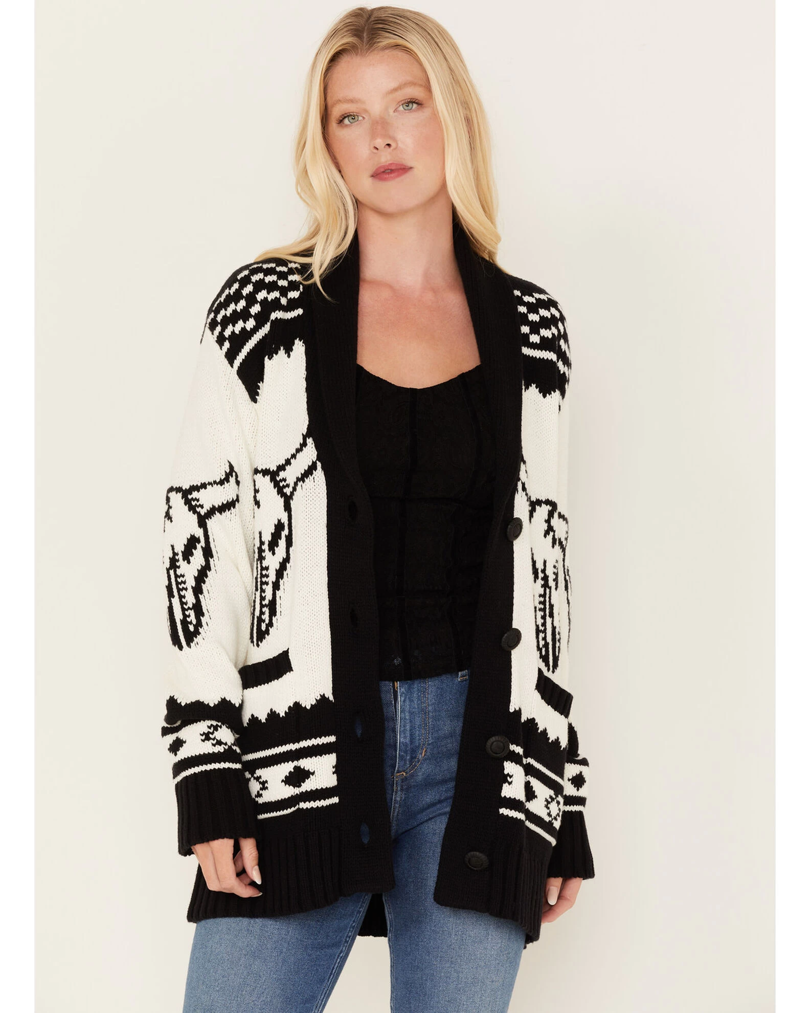 Idyllwind Women's Steer Head Knit Boyfriend Cardigan 1 Idyllwind Women's Steer Head Knit Boyfriend Cardigan